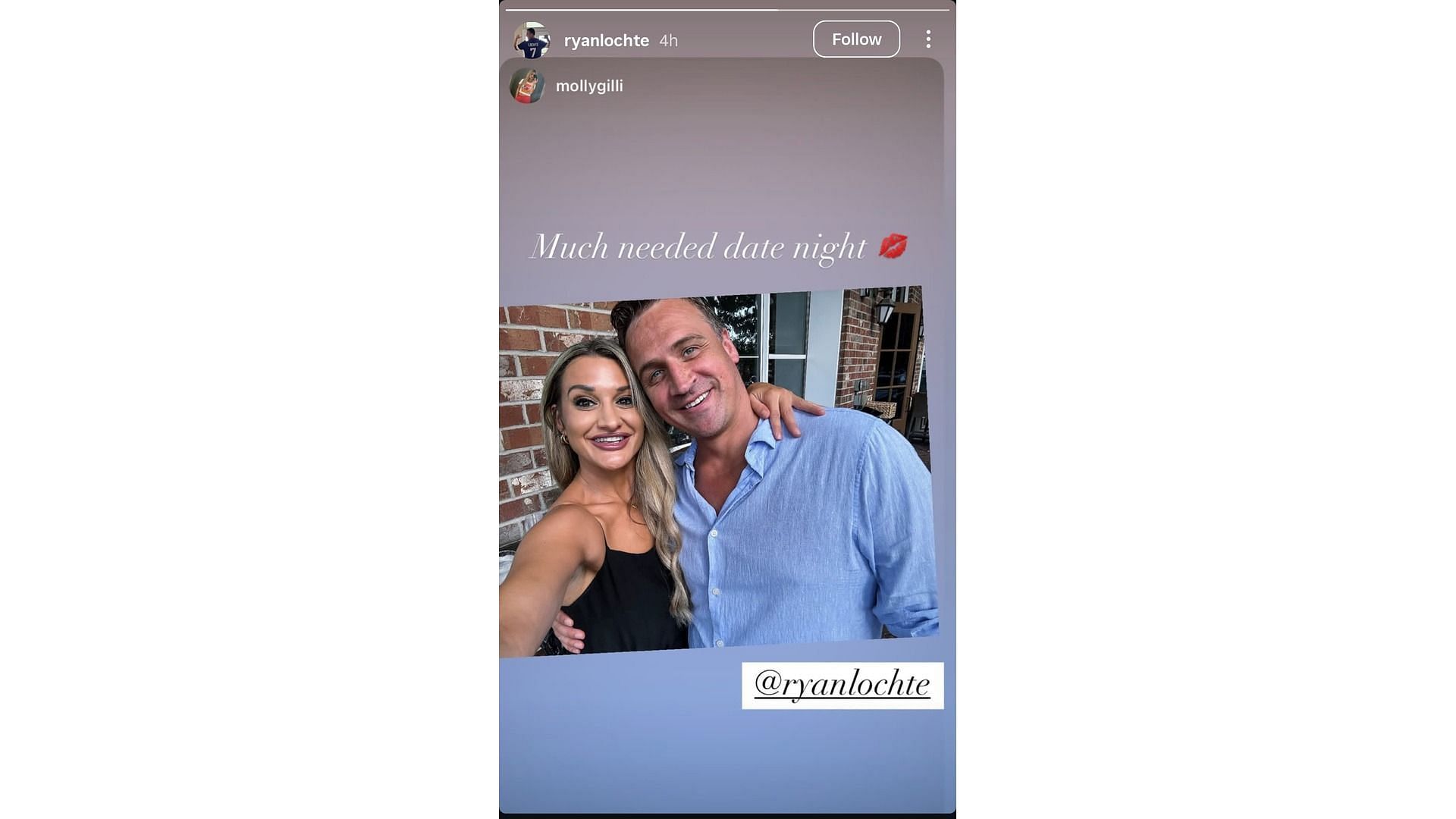 Screenshot of Lochte's Instagram story feat his new girlfriend Molly Gillihan (Image via: @ryanlochte on Instagram)